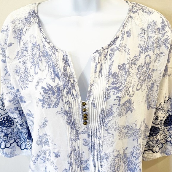 Soft Surroundings White & Blue Print Tunic Top S - Picture 4 of 11